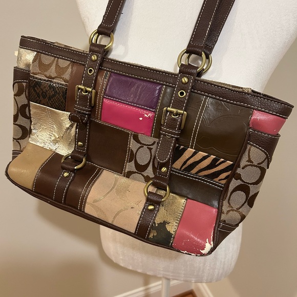 Coach Handbags - Coach copy Y2K Patchwork Tote Bag - Brown, Pink, Gold